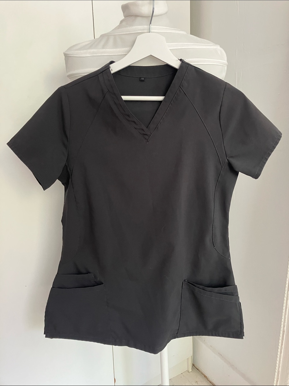 V-Neck Short Sleeve Medical Top in Black - scrub top